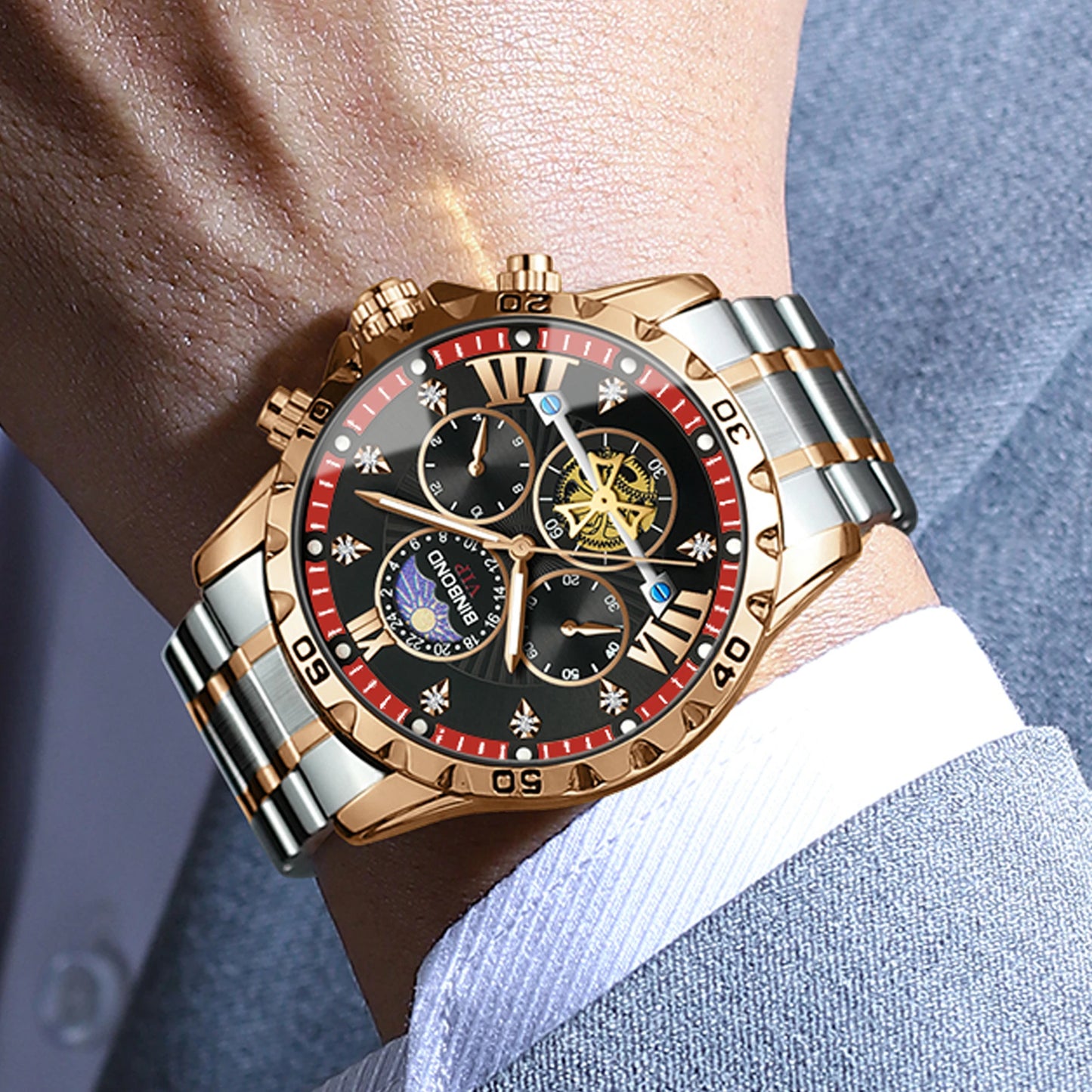 BINBOND quartz watches for men luxury accurate durable watch luminous waterproof chronograph men's watch business watch reloj