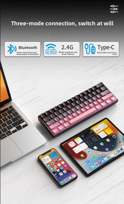Wireless Gaming Mechanical Keyboard  Bluetooth 60 Percent RGB White Triple Mode Portable Keyboards  key board claviers teclado