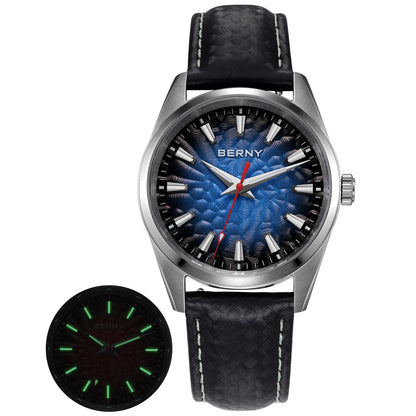 Montre pour homme BERNY – Montre à quartz élégante et classique, étanche à 10 ATM, dotée d'un verre saphir et d'aiguilles luminescentes, idéale pour une tenue habillée ou professionnelle, avec bracelet en cuir.
