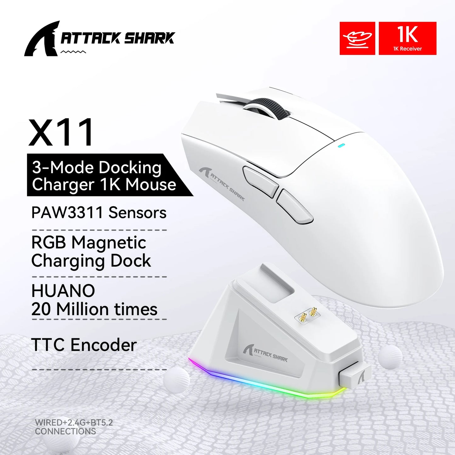 ATTACK SHARK X11 X11 SE Wireless Gaming Mouse 22K DPI PAW3311 63g Lightweight Tri-Mode Bluetooth/2.4G/Wired 20M Clicks RGB