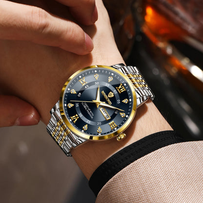 Reloj de pulsera de cuarzo de lujo BINBOND para hombre: resistente al agua, luminiscente y con indicador del día de la semana; estilo ejecutivo, deportivo, de moda y desenfadado