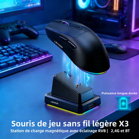 Dual-Mode Wireless Mouse | Magnetic Charging Dock | RGB Backlit | 3-Speed DPI (800-1200-1600) | 2.4G/BT | Suitable for daily use