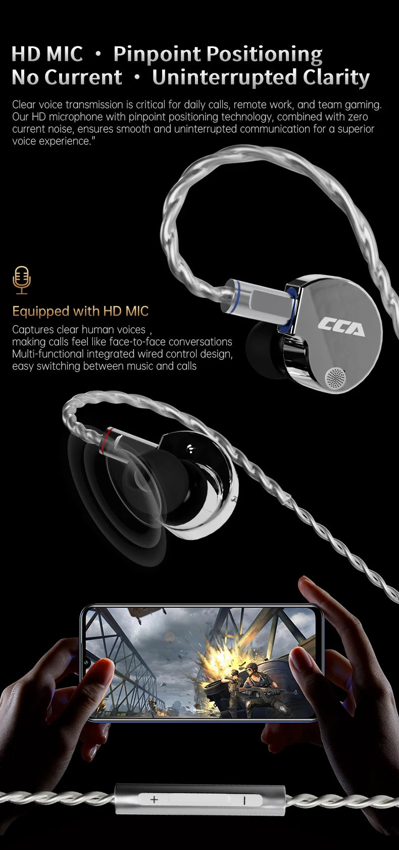 CCA Phoenix Metal Alloy Body 10mm Dual Magnetic Dynamic Coil HIFI Sound Quality In Ear Wired Esports Music Earphones