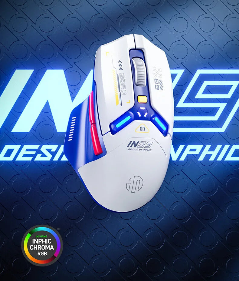 INPHIC IN9 Upgraded Wireless Gaming Mouse High DPI Tri-mode 2.4G Bluetooth Type-C Wired RGB Light Macro Programmable Mice for PC