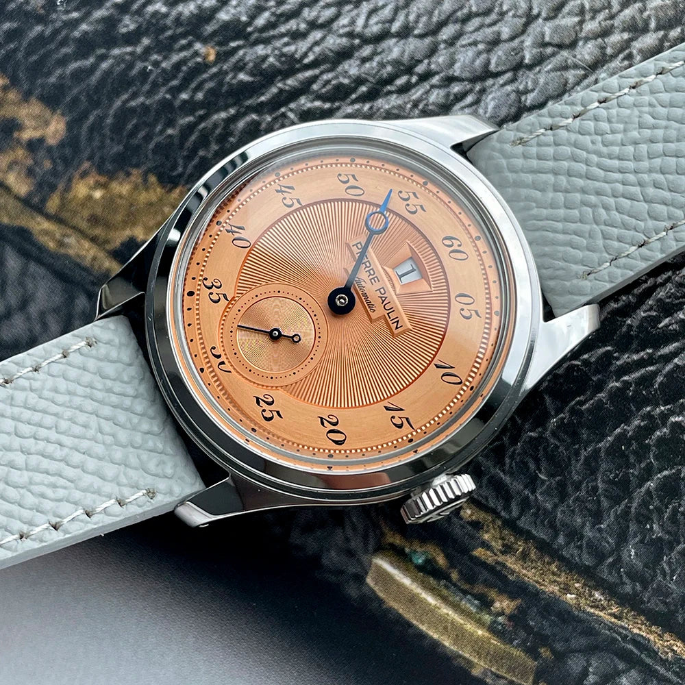 NEW Pierre Paulin Jumping Hour Men Watch Automatic St17 Mechanical Watch Steel Purplewatch Vintage Date Window 38mm Metal