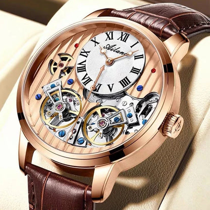AILANG Top Brand Luxury Watch Men Automatic Luminous Black Clock Men Double Tourbillon Waterproof Mechanical Watch Relogio