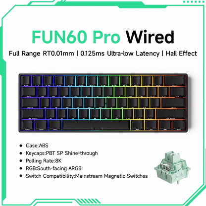 MONSGEEK FUN60 PRO&MAX HE Mechanische Tastatur mit Magnetschaltern, 60% kabellose Gaming-Tastatur, Rapid Trigger, 8K ARGB, Custom-Tastatur