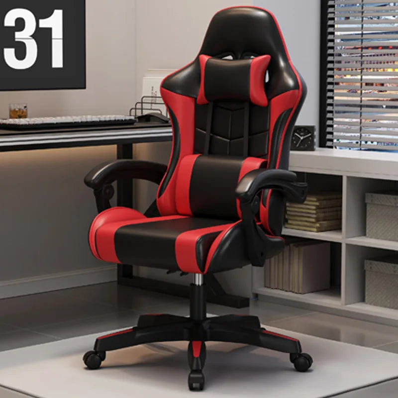 Ergonomic Racing Gaming Chair Adjustable Swivel PU Leather with Headrest and Lumbar Support For Office Computer Living Room