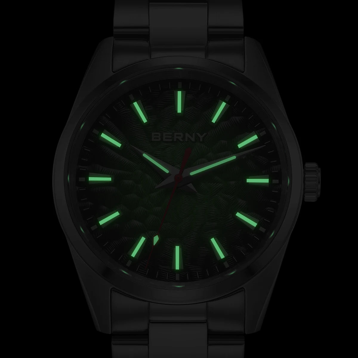 Reloj para hombre BERNY – Reloj de cuarzo, cristal de zafiro, agujas luminiscentes, resistente al agua hasta 10 ATM, fabricado íntegramente en acero inoxidable – Estilo elegante y desenfadado, ideal para el día a día o para ocasiones profesionales