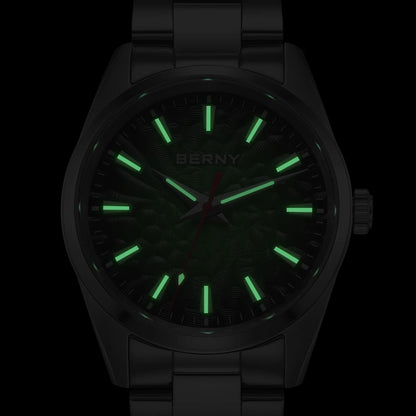 Reloj para hombre BERNY – Reloj de cuarzo, cristal de zafiro, agujas luminiscentes, resistente al agua hasta 10 ATM, fabricado íntegramente en acero inoxidable – Estilo elegante y desenfadado, ideal para el día a día o para ocasiones profesionales