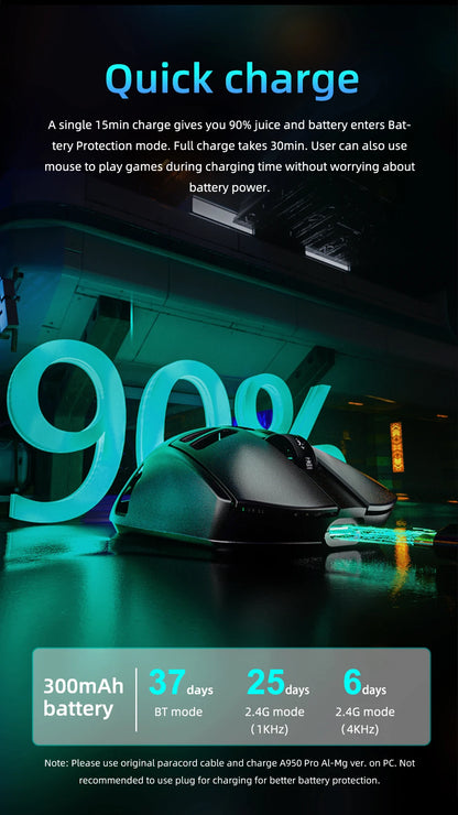 DAREU Al-mg Tri-mode 8Khz PBT Wireless Gaming Mouse Quick Charge PAW3950 30000 DPI Lightweight for PC Gamer