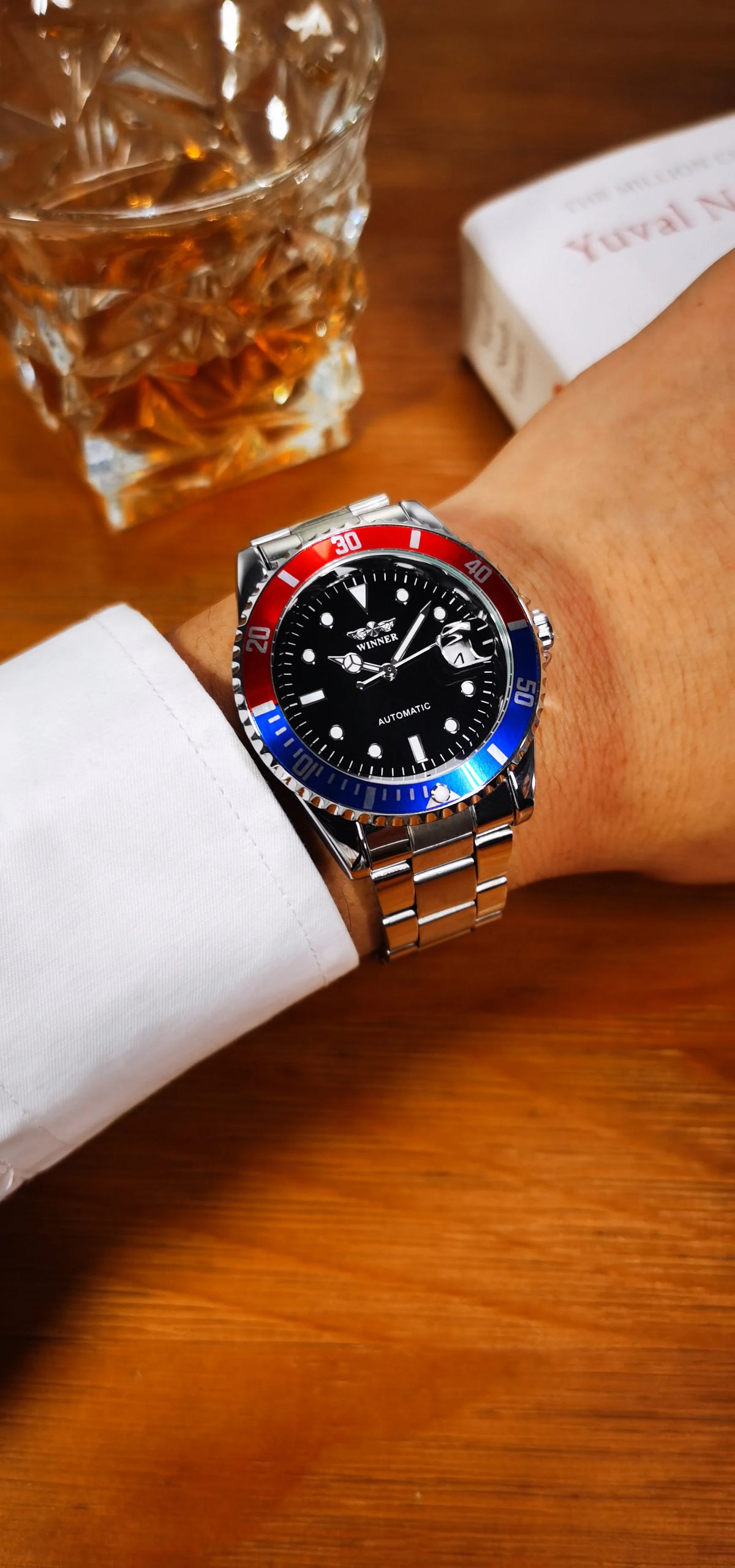 Reloj mecánico clásico para hombre: marca de lujo, estilo profesional, movimiento automático, bisel giratorio, esfera luminiscente, correa de acero