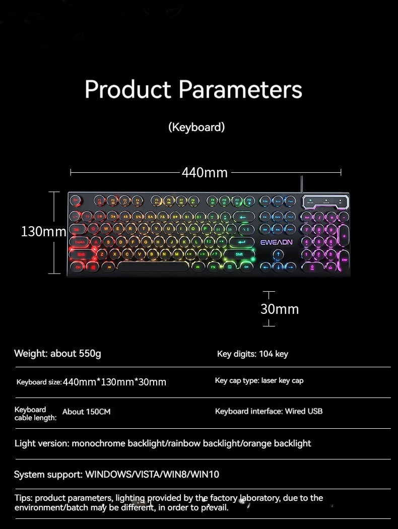 EWEADN GX330 Gaming Keyboard Wired, LED Backlit, Office silent keyboard full size, Ergonomic, Gaming, office, Windows/Laptop/PC