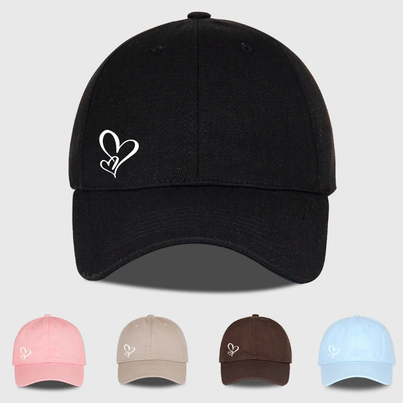 Minimalistická bejzbalová čiapka s potlačou dvoch sŕdc pre ženy a mužov, mäkká, nastaviteľná, v štýle „dad hat“, voľnočasová, s motívom lásky, slnečná čiapka