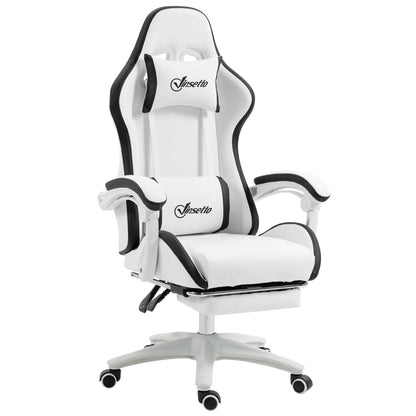 Leather Gaming Chair 135° Reclining with Retractable360° Swivel Height Ergonomic White Contrast Edge Office Chair 120KG Capacity