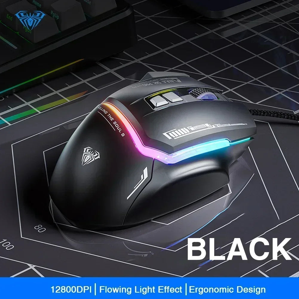 AULA S12Pro Wired Mechanical Mouse 1000HZ 12800DPI RGB Low Latency Macro Defines Esports Gaming Mouse PC Gamer Accessories