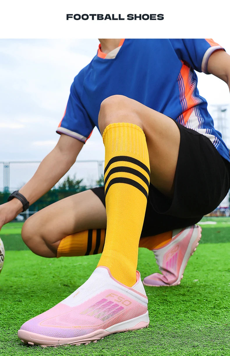 Men Football Boots Futsal Ultralight Soccer Shoes Training TF Match Long Spikes Breathable Indoor Sneakers Cleats Drop Shipping