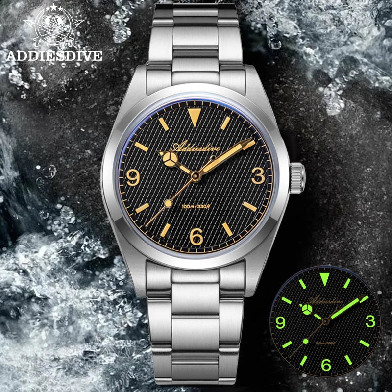 Reloj para hombre ADDIESDIVE – Caja de acero inoxidable 316L, resistencia al agua de 10 bares, esfera luminiscente, modelo AD2096 – Reloj de cuarzo de lujo