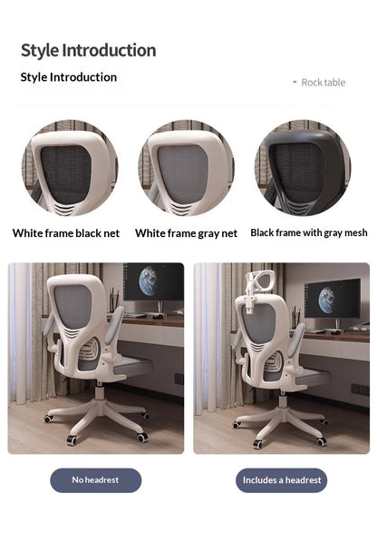 Ergonomic Office Chair Adjustable Lumbar Support Mesh High Back Swivel Computer Gaming Chair Reclining Armrest White Black