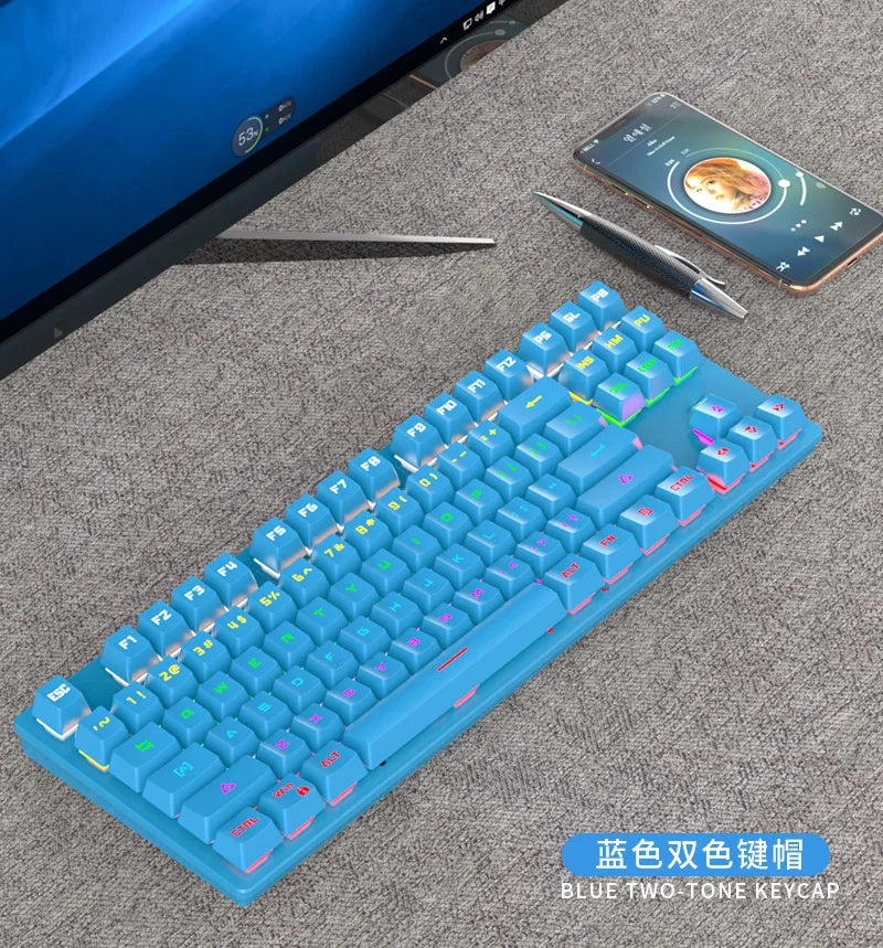 Gamer Mechanical keyboard 87 keys gaming 80% backlit key board ergonomic computer office wired mini pc numpad pink white black
