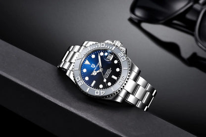 PAGANI DESIGN Automatic Watch Rose Gold Diver Watch 100M Waterproof Luxury Sport Wristwatch Black Rubber Strap Relogio Masculino