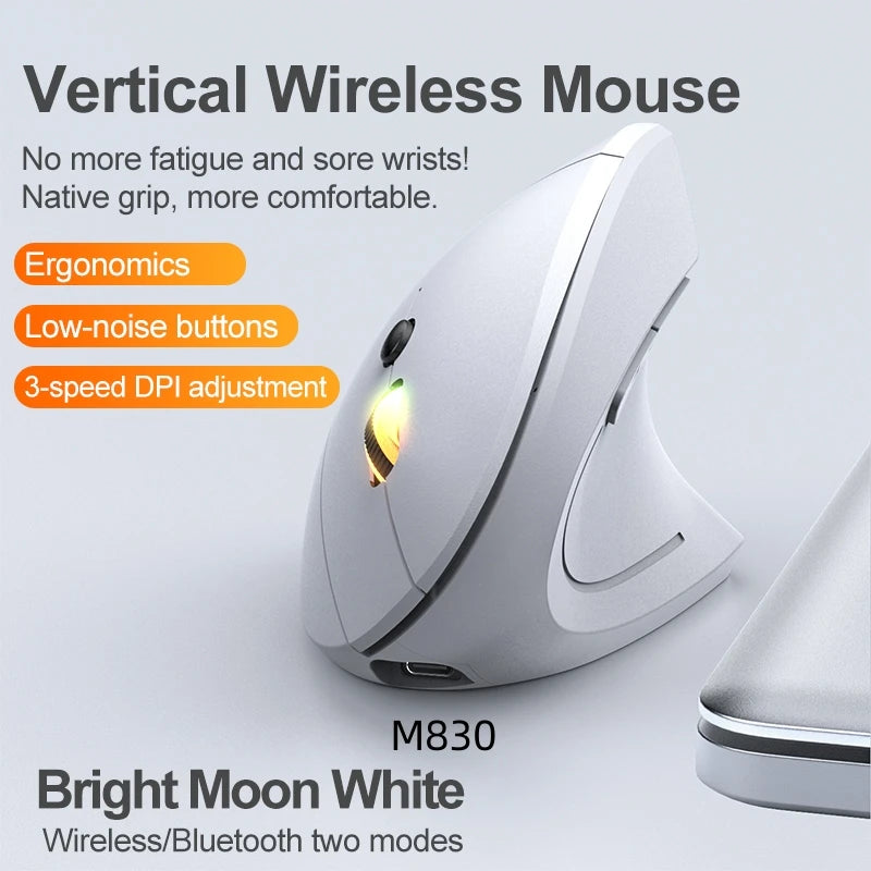 2.4G Bluetooth Wireless Vertical Mouse Rechargeable Ergonomic 1600DPI Adjustable Gaming Mouse 6Buttons for Laptop PC Computer