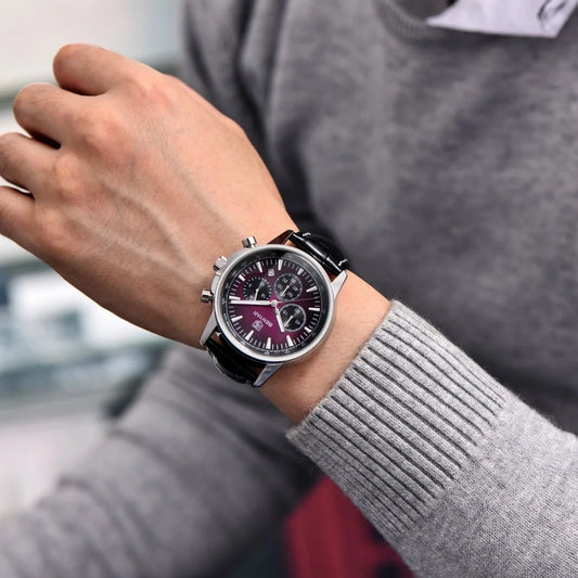 Montre de luxe pour homme Benyar – Chronographe avec date, bracelet en cuir, étanche, luminescente, style sportif et militaire, montre à quartz