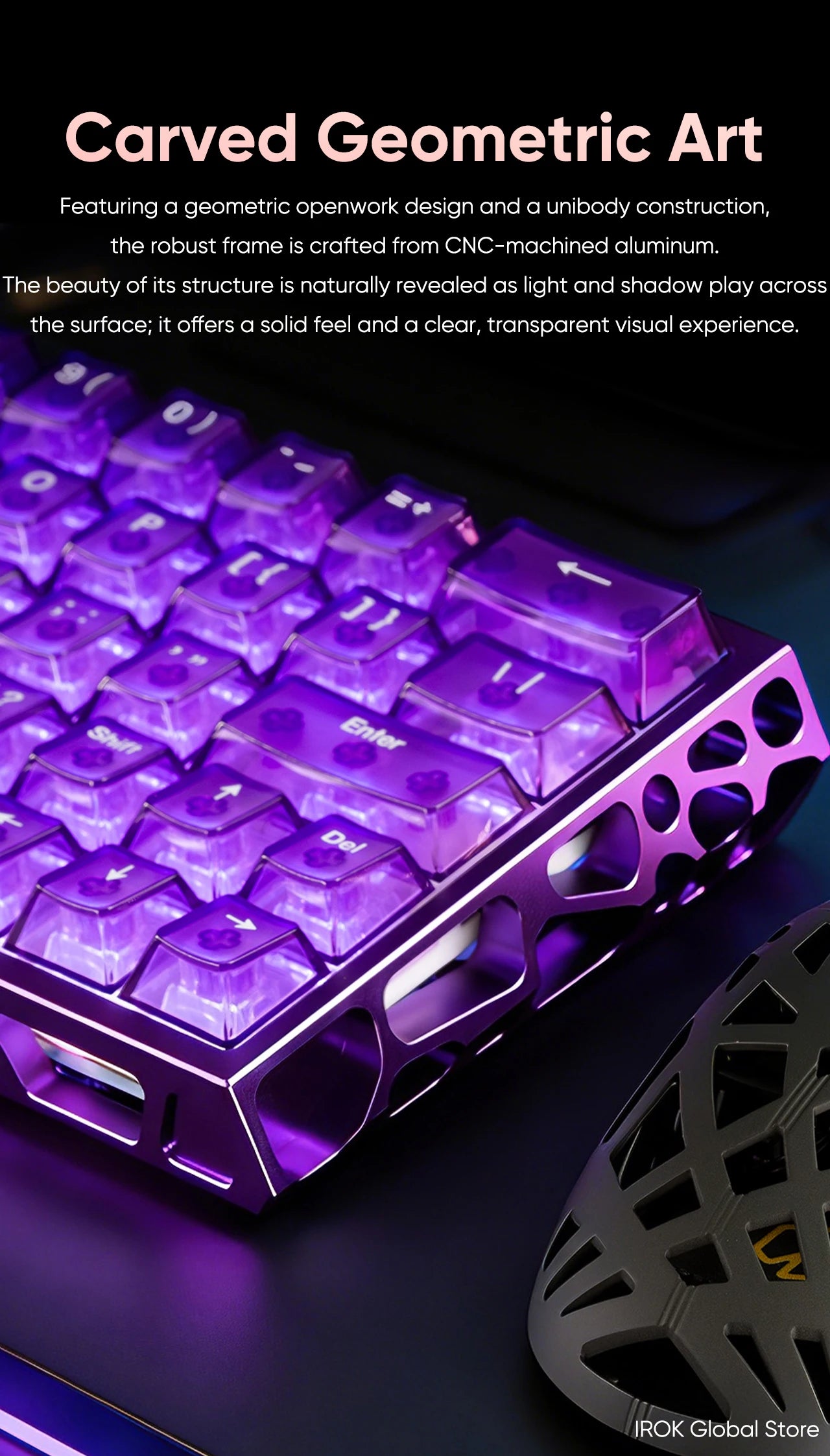 IROK MG63 Hollow Aluminium Gaming Magnetic Mechanical Keyboard 60% RT0.001mm 8KHz 0.07ms 512K RGB Hot Swap Wired Gamer Keyboard