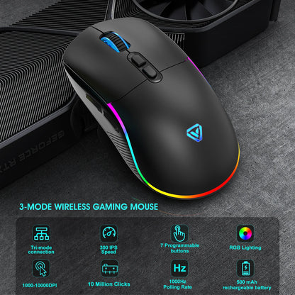 Tri-mode Mouse 2.4G Wireless/Bluetooth/Wired 6-speed DPI Adjustable 500mAh Battery RGB Lighting Esports Game Macro Office Mouse