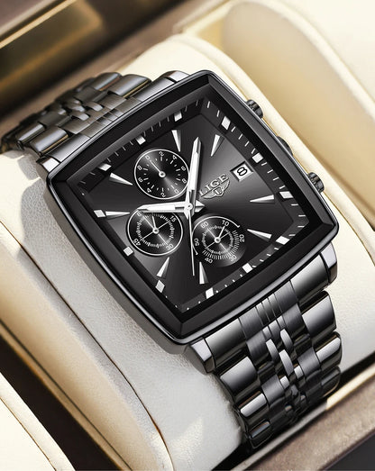 Relojes de lujo para hombre LIGE, modelo cuadrado, estilo clásico y moderno, de acero inoxidable, resistentes al agua, deportivos y desenfadados, con mecanismo de cuarzo.