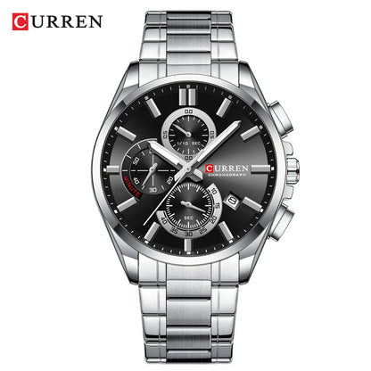CURREN Men's Stainless Steel Chronograph Watches with Luminous Hands,Triple Sub-Dials Auto Date Fashion Design Quartz Wristwatch