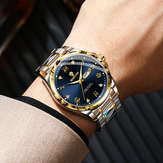 Reloj de pulsera de cuarzo para hombre BINBOND: estilo profesional, lujoso, luminoso, robusto y duradero, resistente al agua, con indicación automática de la fecha y el día de la semana.