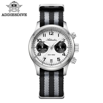 ADDIESDIVE 2025 New Panda Eye Men's Watches Retro Luxury VK64 Quartz Watch For Men Sport Chronograph 100M Waterproof Luminous