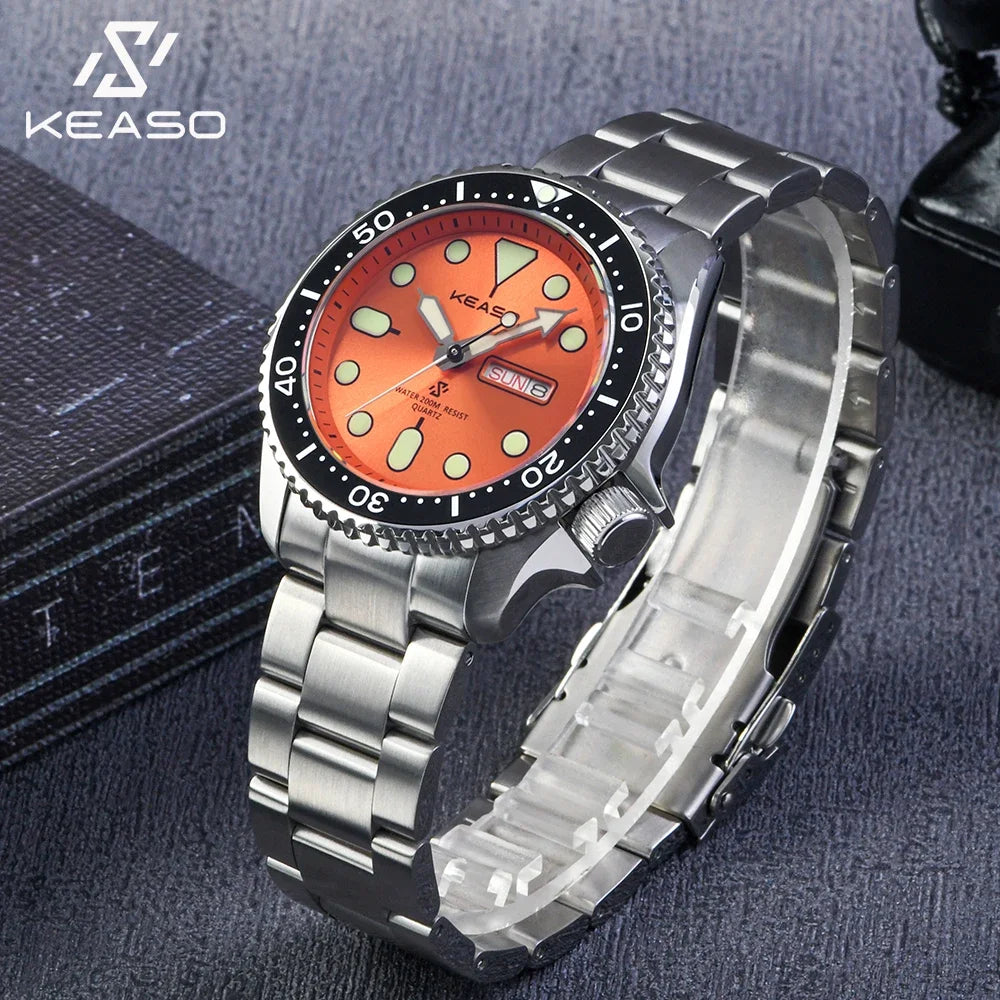 KEASO Top Men's Dive Watch C3 Super Luminous 316L Solid Steel 20Bar Waterproof Sapphire Mirror MIYOTA 2035 Quartz Movement Watch