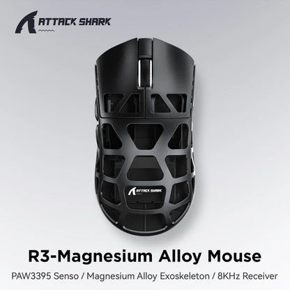 ATTACK SHARK R3 8KHz Magnesium Alloy Mouse, PixArt PAW3395 Sensor, up to 26000 DPI, 2.4G/BT/Wired, 46g superlight, for PC/Mac