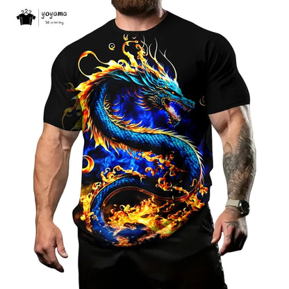 Men's t-shirts Dragon Pattern Short Sleeve Tee Fashion Street O-Neck Top Trend Animal 3D Printing Loose Versatile Men's Clothing