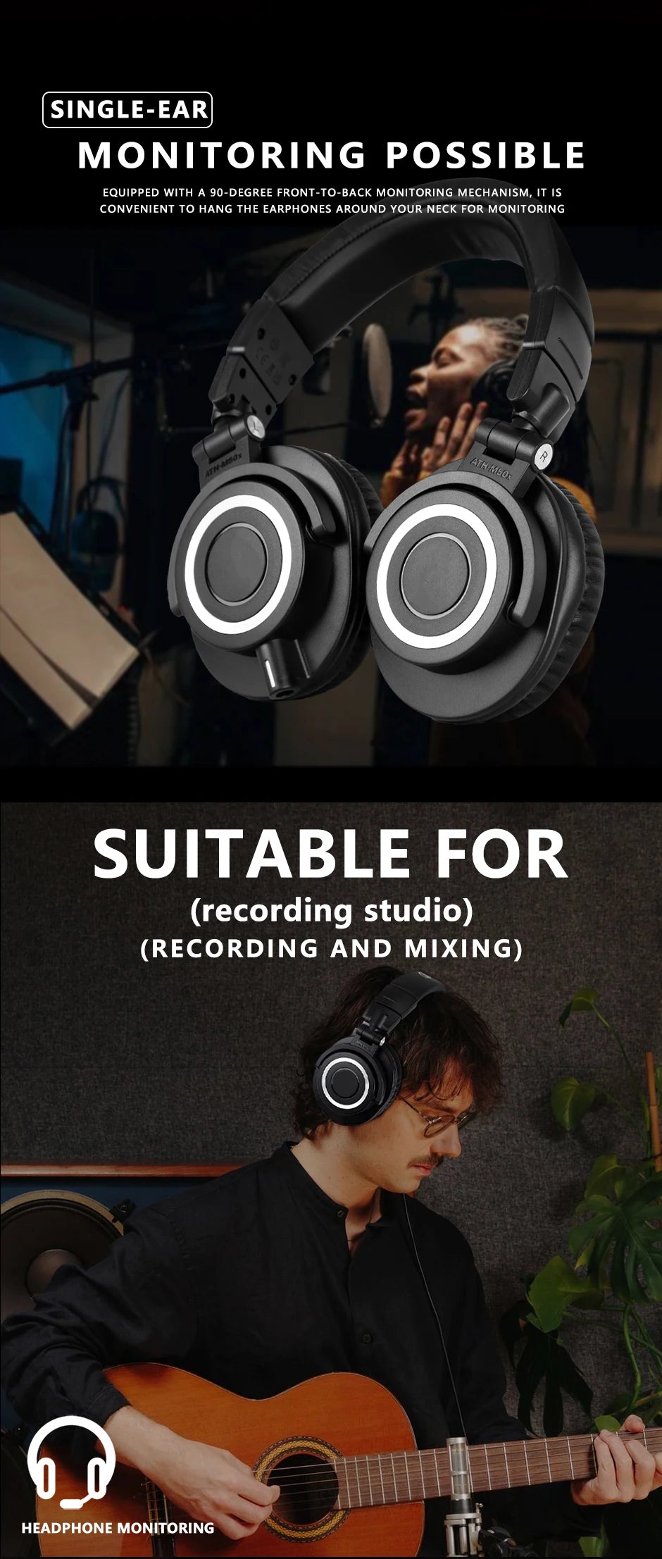 Sanpusen ATH-M50X Professional Studio Monitoring Headphones with 45mm Drivers for Clear Sound and Superior Isolation