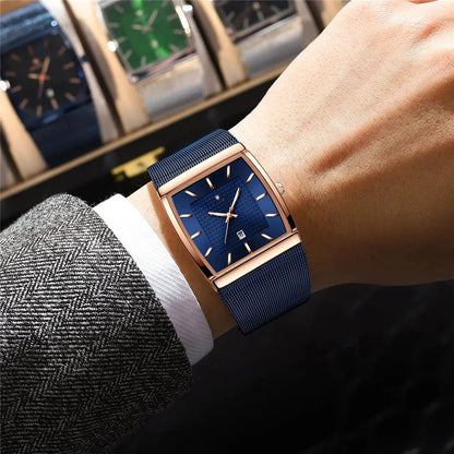 Relojes de pulsera de cuarzo, nuevos relojes cuadrados para hombre, color oro rosa, de alta calidad; reloj de marca de lujo, modelo para hombre, esfera azul.