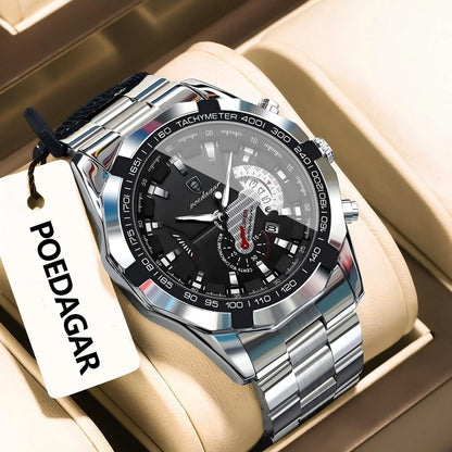 Reloj de lujo para hombre POEDAGAR, resistente al agua, luminiscente, con fecha, deportivo, correa de acero inoxidable, mecanismo de cuarzo.