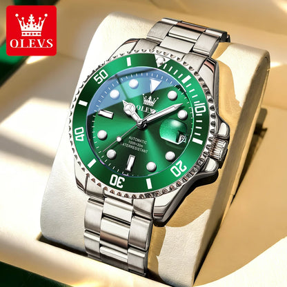 Reloj mecánico automático de lujo para hombre OLEVS 6650 – Resistente al agua, luminiscente, correa de acero – Reloj de pulsera para hombre, estilo profesional, marca de prestigio