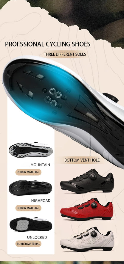 Zapatillas de ciclismo para hombre y mujer, para bicicletas de carretera, competición y carrera, con sistema automático de bloqueo, zapatillas deportivas de ciclismo de velocidad compatibles con calas SPD