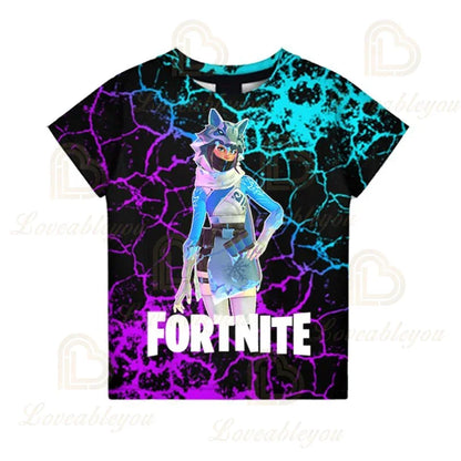 Fortnite T-Shirt für Jungen – Kinderoberteil für den Sommer, Kinderkleidung mit lustiger 3D-Battle-Royale-Game-Grafik, T-Shirt für Kleinkinder und Mädchen
