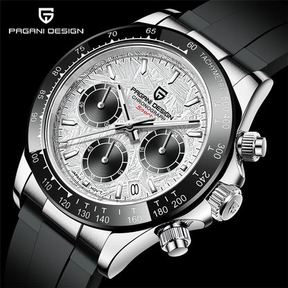 PAGANI DESIGN V2 40MM Reloj de cuarzo para hombre con esfera de meteorito, cristal de zafiro, cronógrafo retro y resistente al agua