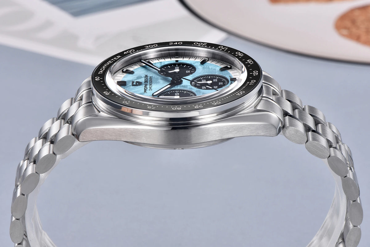 Reloj para hombre PAGANI DESIGN «New Moon» – Reloj de cuarzo de lujo, cronógrafo, cristal de zafiro con tratamiento antirreflectante, bisel de cerámica, agujas luminiscentes