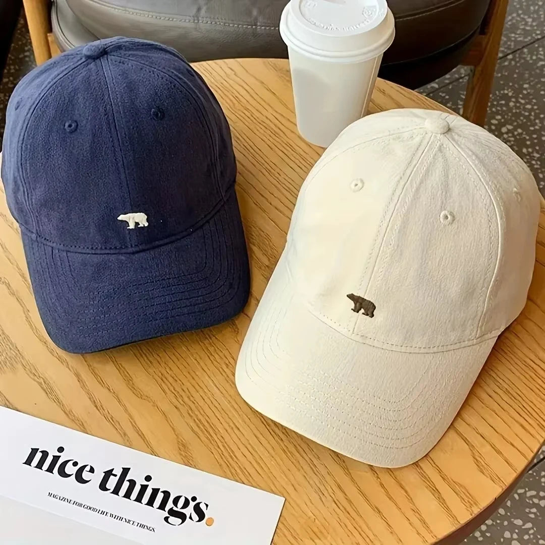 Polar Bear Embroidered Baseball Hats for Men and Women, Wide brims to Show Face, Small Retro Hats, Soft Top Duck Tongue Hats