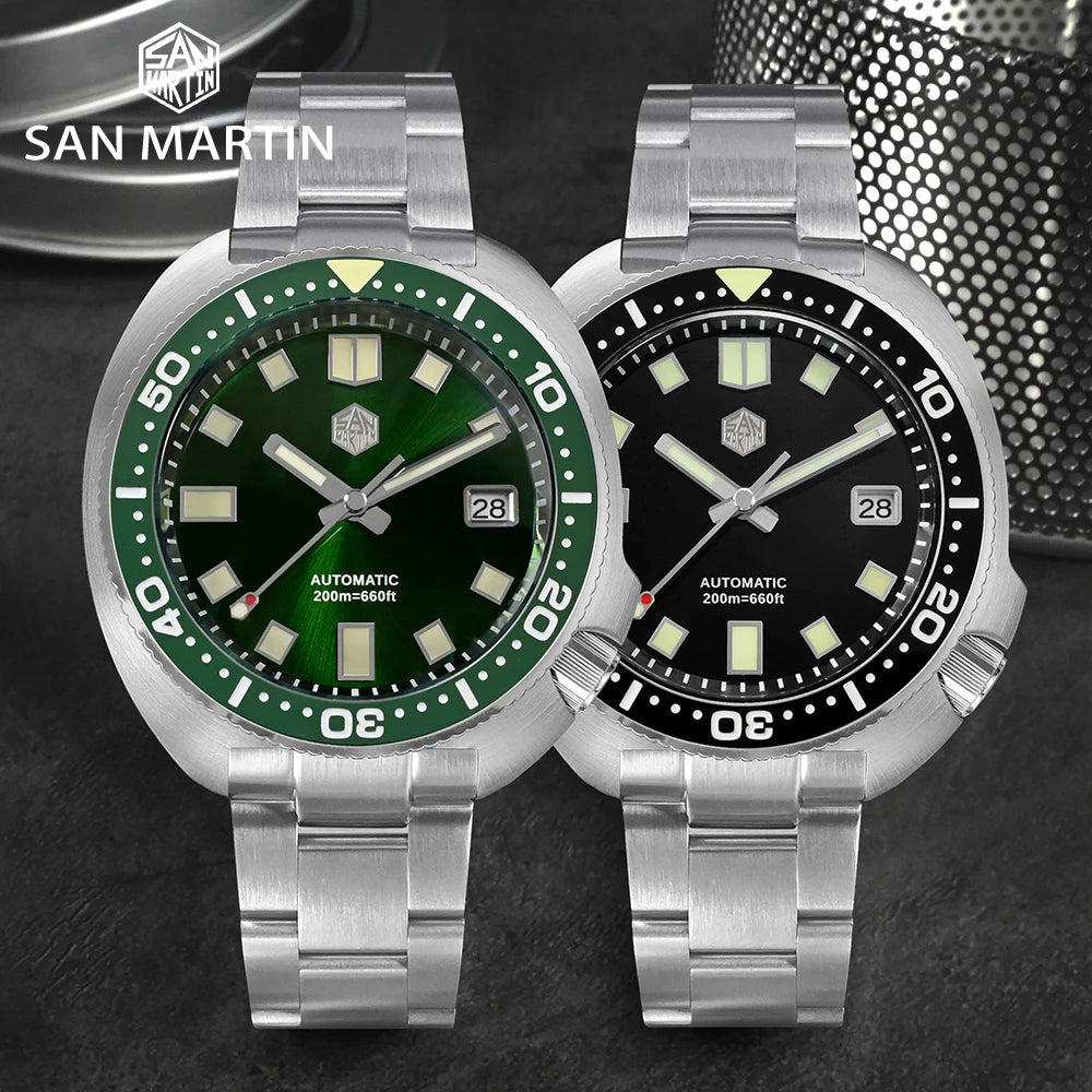 San Martin Turtle Men Diver Watch 44mm NH35 Automatic Mechanical Wristwatch Sapphire Waterproof 200m Luminous Relojes SN0047
