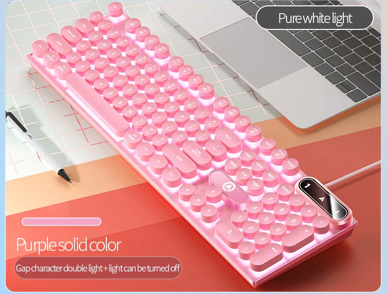 Typewriter Round 104 Keys Gaming Keyboard Wired Keyboard Color Matching Backlit Computer E-sports Peripherals for Desktop Laptop