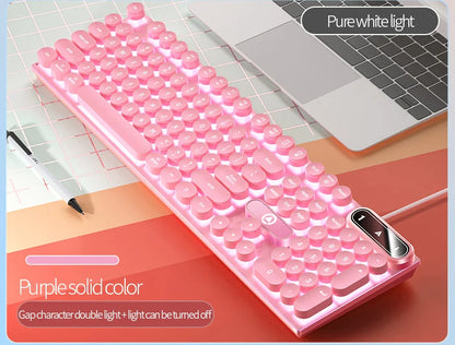 Typewriter Round 104 Keys Gaming Keyboard Wired Keyboard Color Matching Backlit Computer E-sports Peripherals for Desktop Laptop