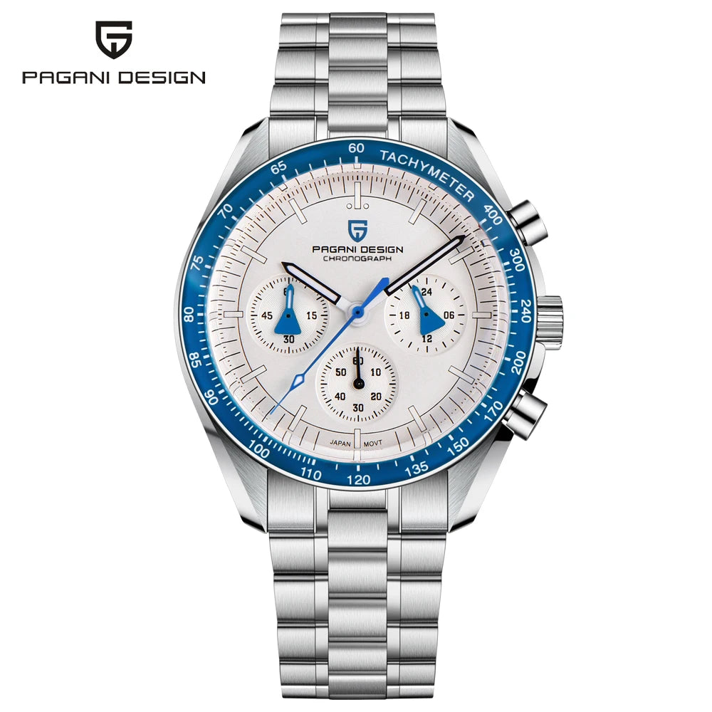 Reloj PAGANI DESIGN Moon: cronógrafo de cuarzo de lujo para hombre, estilo deportivo, cristal de zafiro con tratamiento antirreflectante, esfera luminiscente