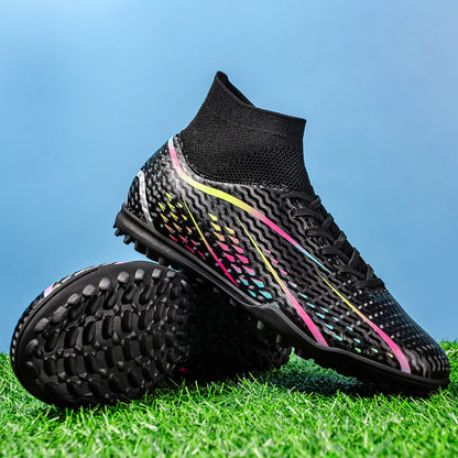 Chaussures de football TF professionnelles pour hommes, femmes et enfants, en PU + tissu respirant, semelle en caoutchouc résistante à l'usure
